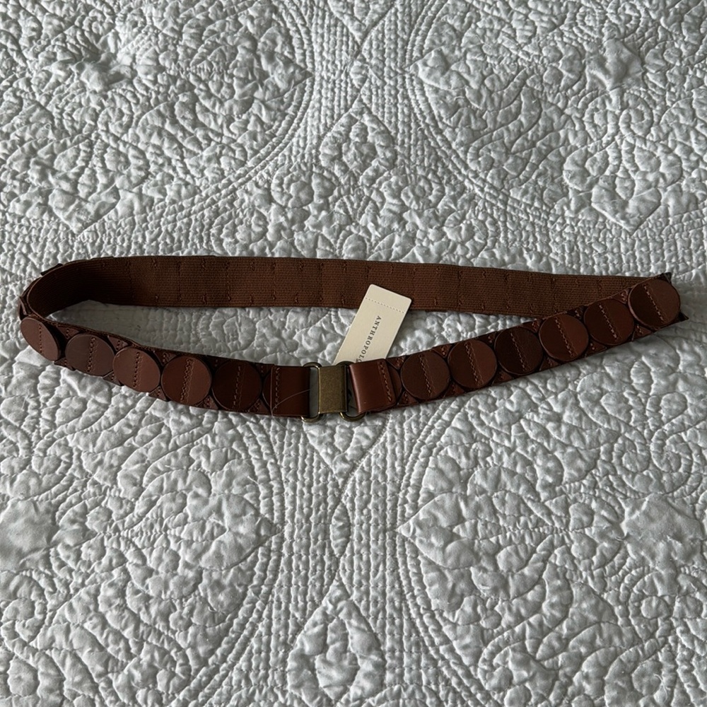 NWT Anthropologie Brown Leather Elastic Belt Sz L